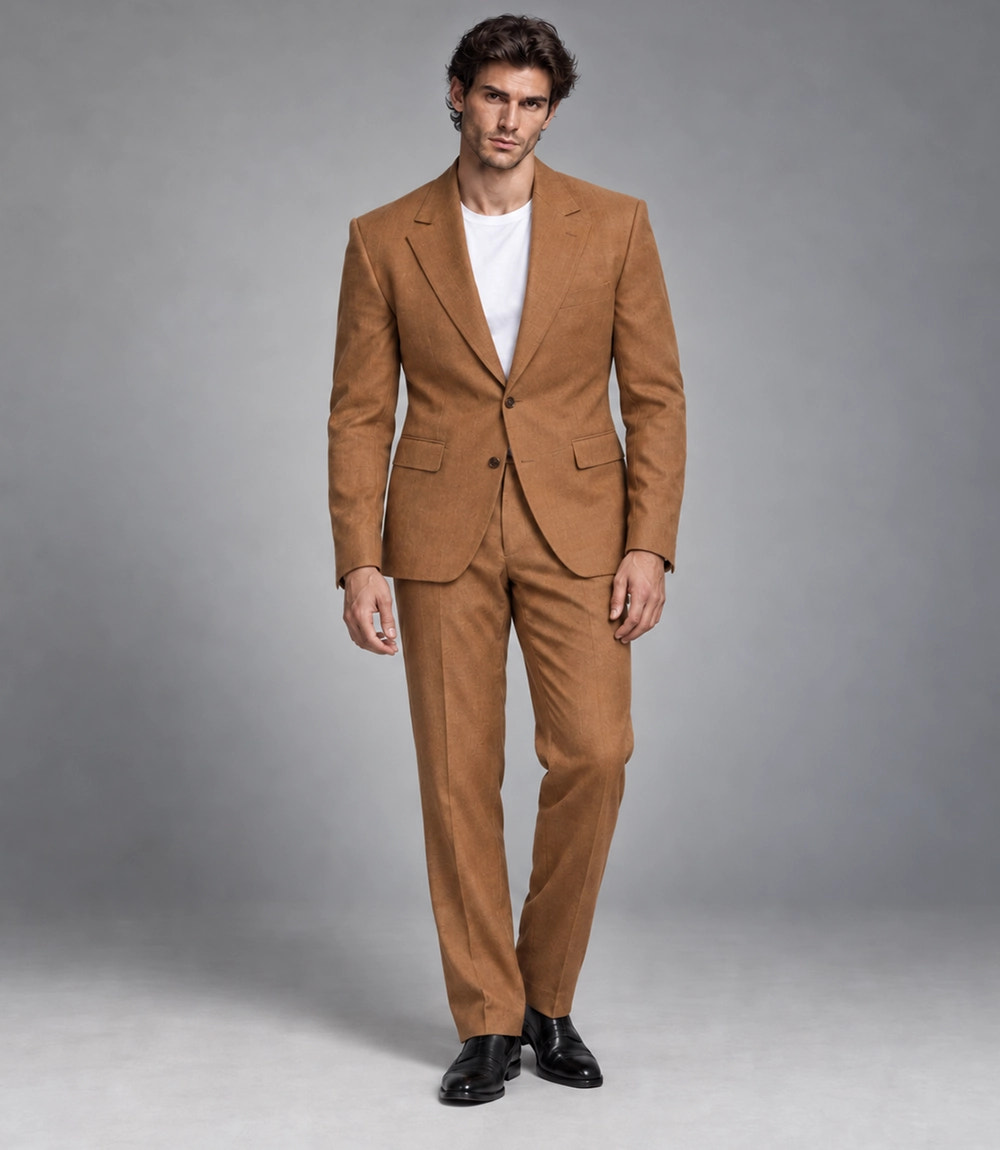 Men's Camel Brown Linen 2 Piece Suit -  Suit Heritage