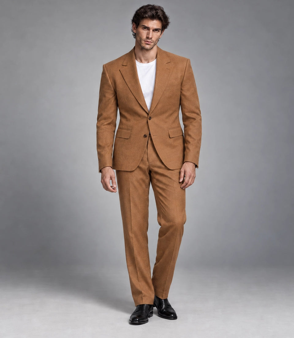 Men's Camel Brown Linen 2 Piece Suit -  Suit Heritage