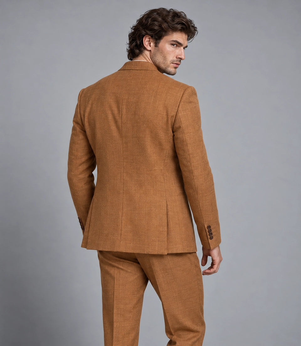 Men's Camel Brown Linen 2 Piece Suit Back  -  Suit Heritage
