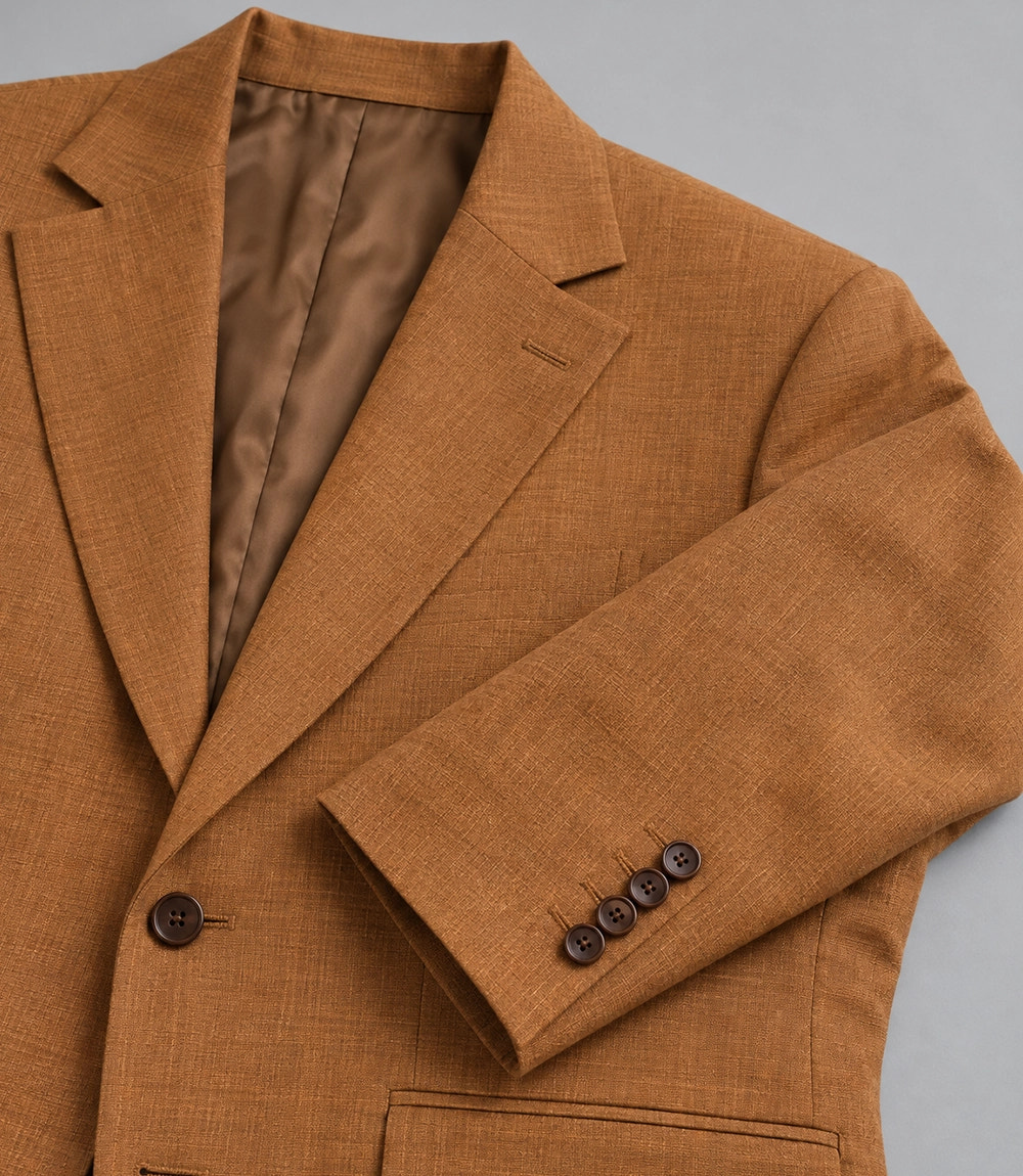 Men's Camel Brown Linen 2 Piece Suit Fabric  -  Suit Heritage