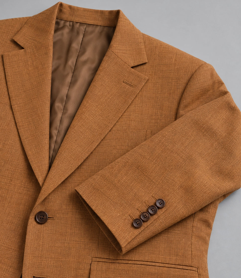 Men's Camel Brown Linen 2 Piece Suit Fabric  -  Suit Heritage
