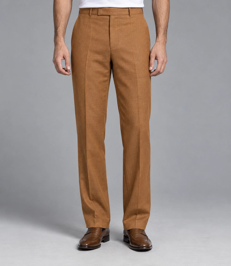 Men's Camel Brown Linen 2 Piece Suit Pant  -  Suit Heritage