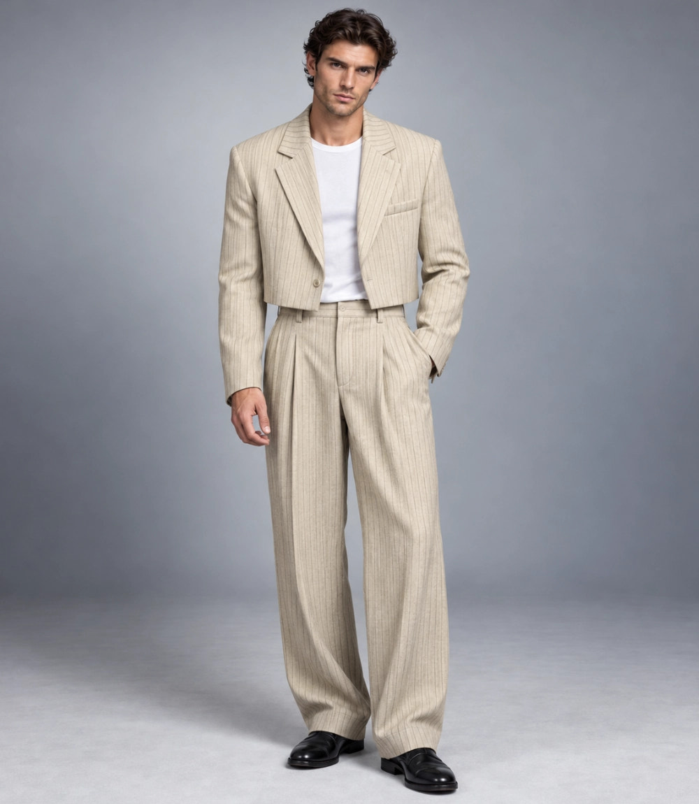 Men's Champagne Pinstripe Cropped Suit -  Suit Heritage