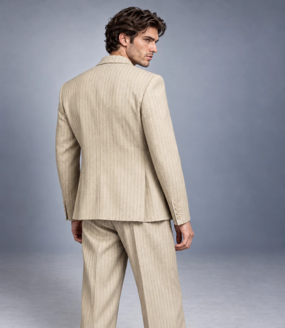Men's Champagne Pinstripe Cropped Suit Back -  Suit Heritage