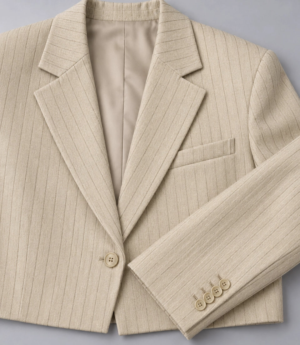 Men's Champagne Pinstripe Cropped Suit Fabric -  Suit Heritage