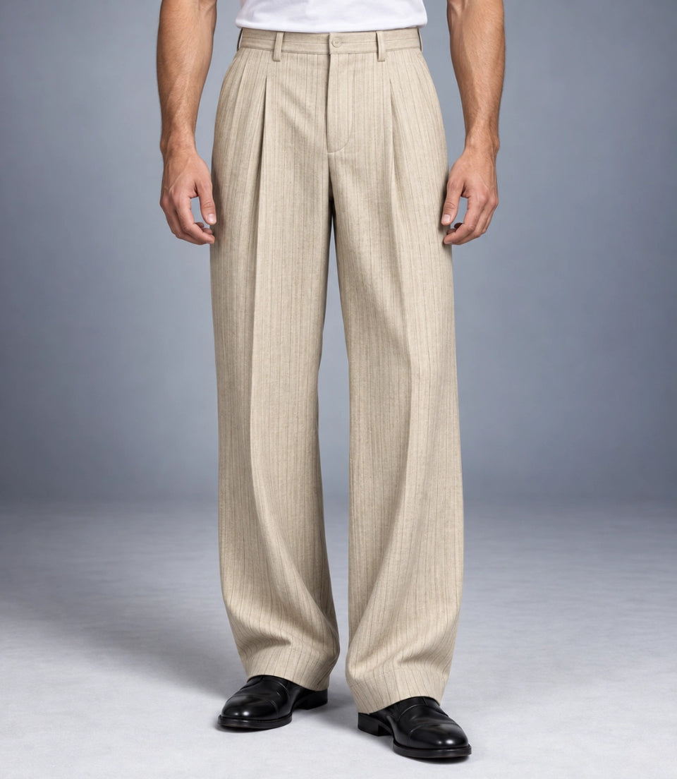 Men's Champagne Pinstripe Cropped Suit Pant -  Suit Heritage