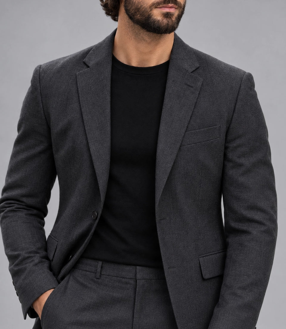 Men's Charcoal Casual 2 Piece Suit Closeup -  Suit Heritage