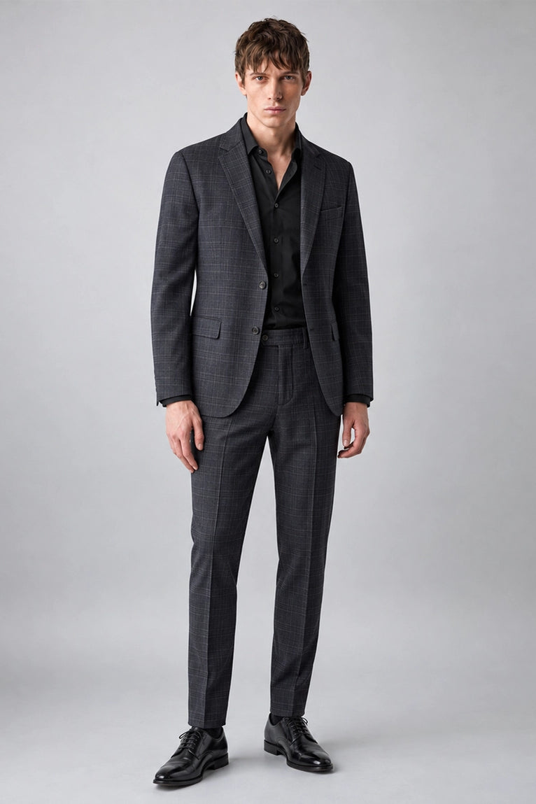 Men's Charcoal Grey Plaid 2 Piece Suit - Suit Heritage