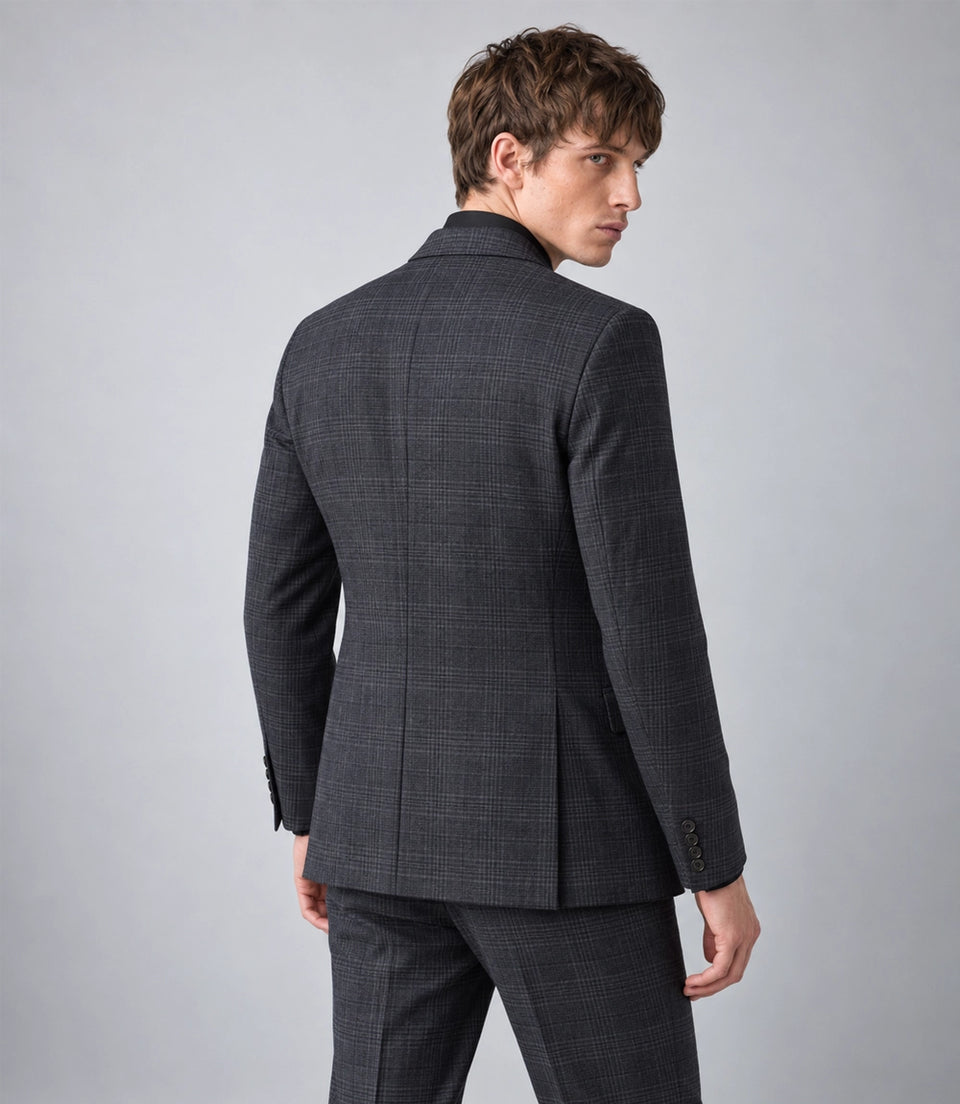 Men's Charcoal Grey Plaid 2 Piece Suit Back - Suit Heritage