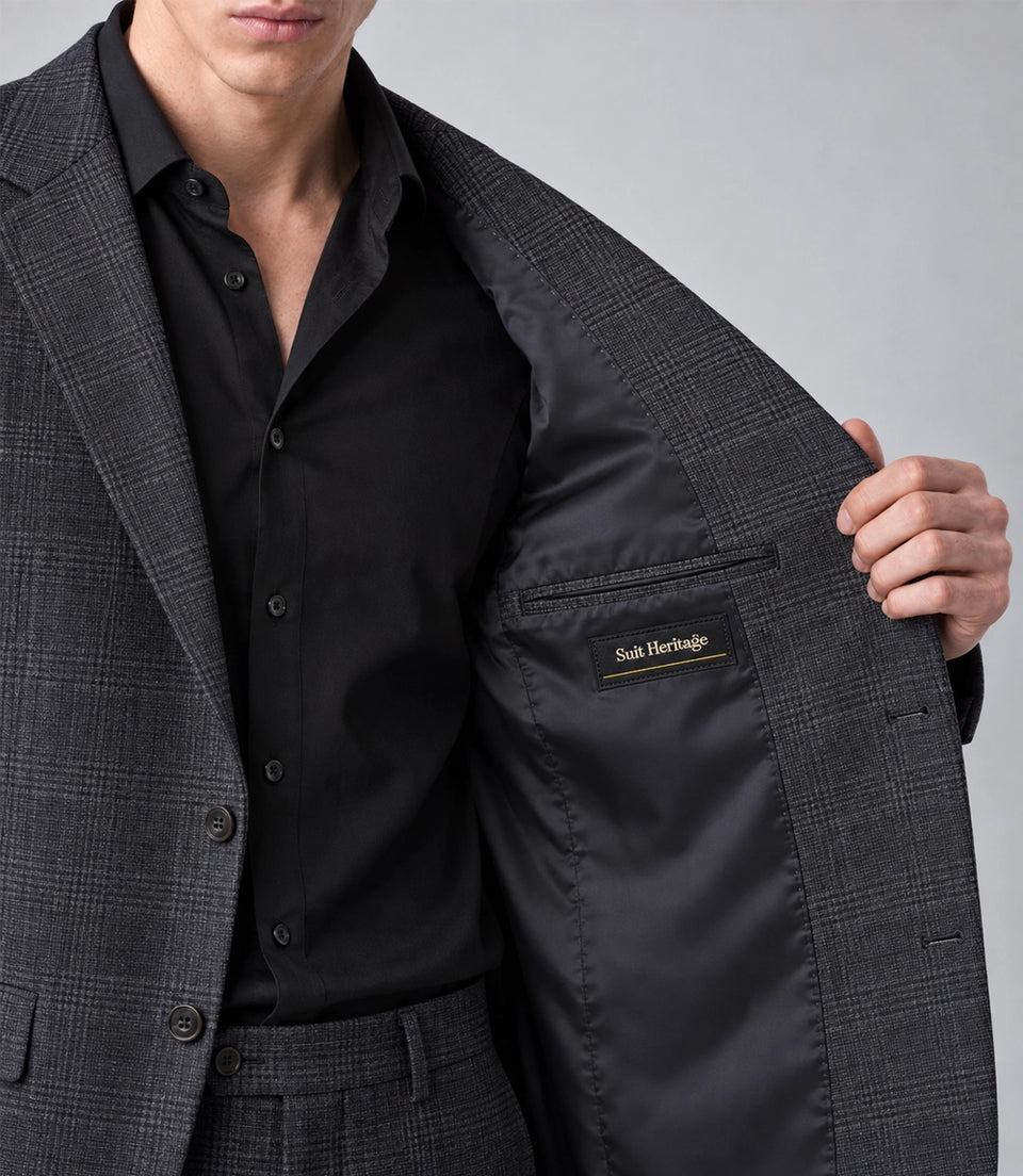 Men's Charcoal Grey Plaid 2 Piece Suit Inner - Suit Heritage