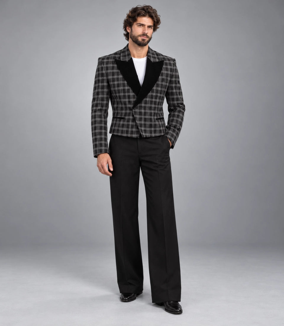 Men's Charcoal Grey Plaid Cropped Suit -  Suit Heritage