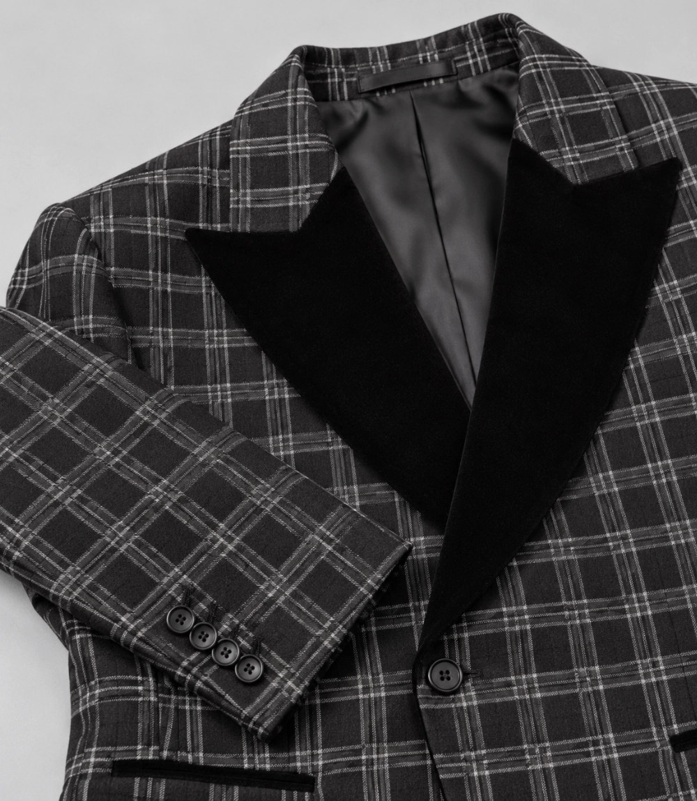 Men's Charcoal Grey Plaid Cropped Suit Fabric -  Suit Heritage
