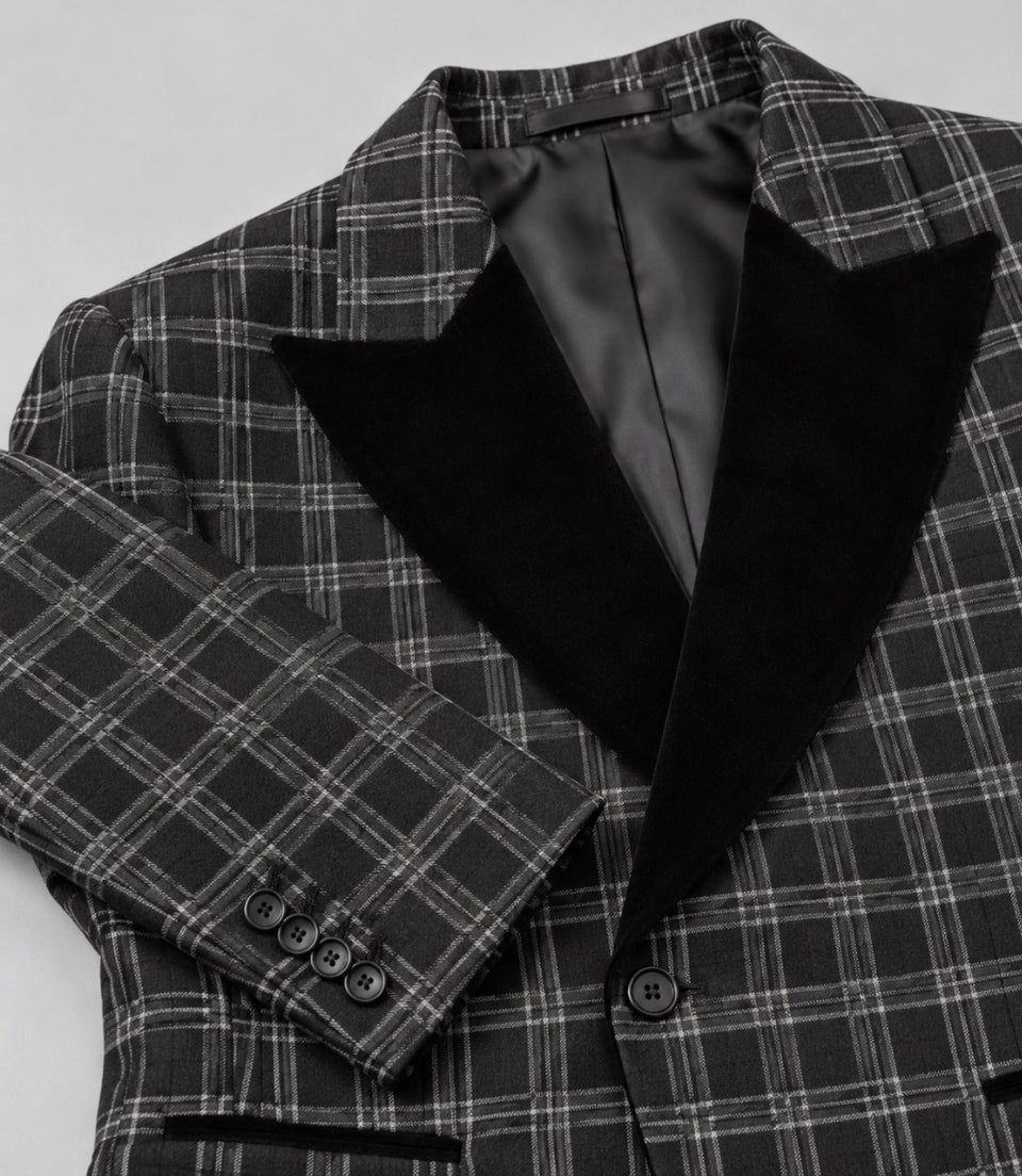 Men's Charcoal Grey Plaid Cropped Suit Fabric -  Suit Heritage