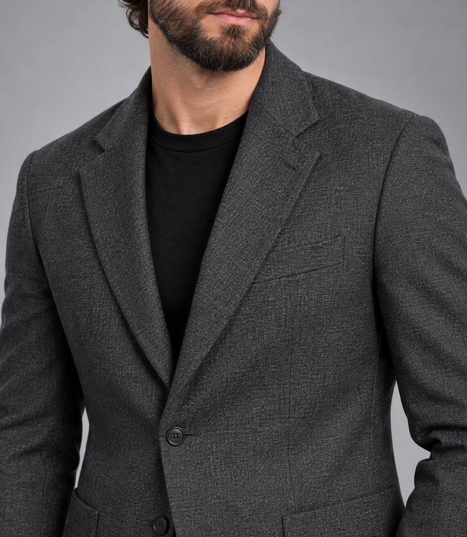Men's Charcoal Grey Wool Casual Suit Closeup  -  Suit Heritage