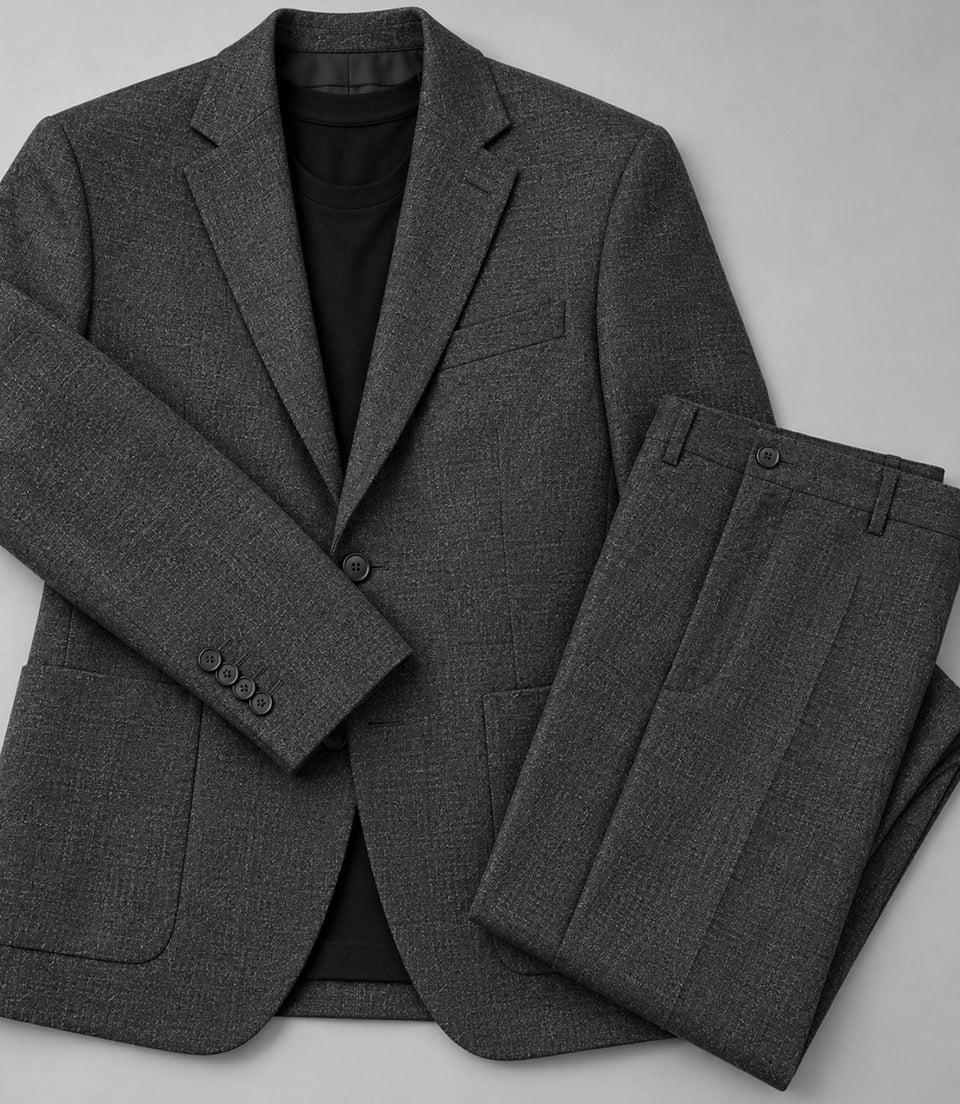 Men's Charcoal Grey Wool Casual Suit Fabric  -  Suit Heritage