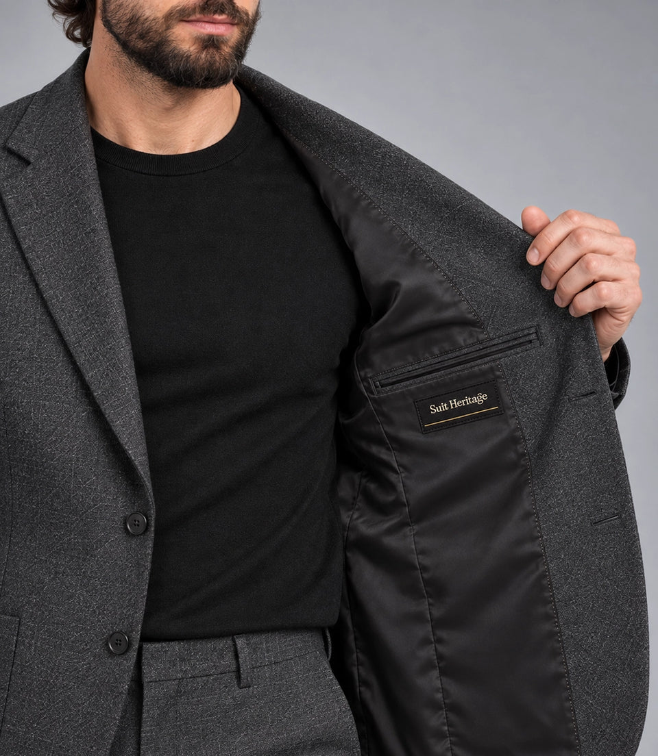 Men's Charcoal Grey Wool Casual Suit Inner  -  Suit Heritage