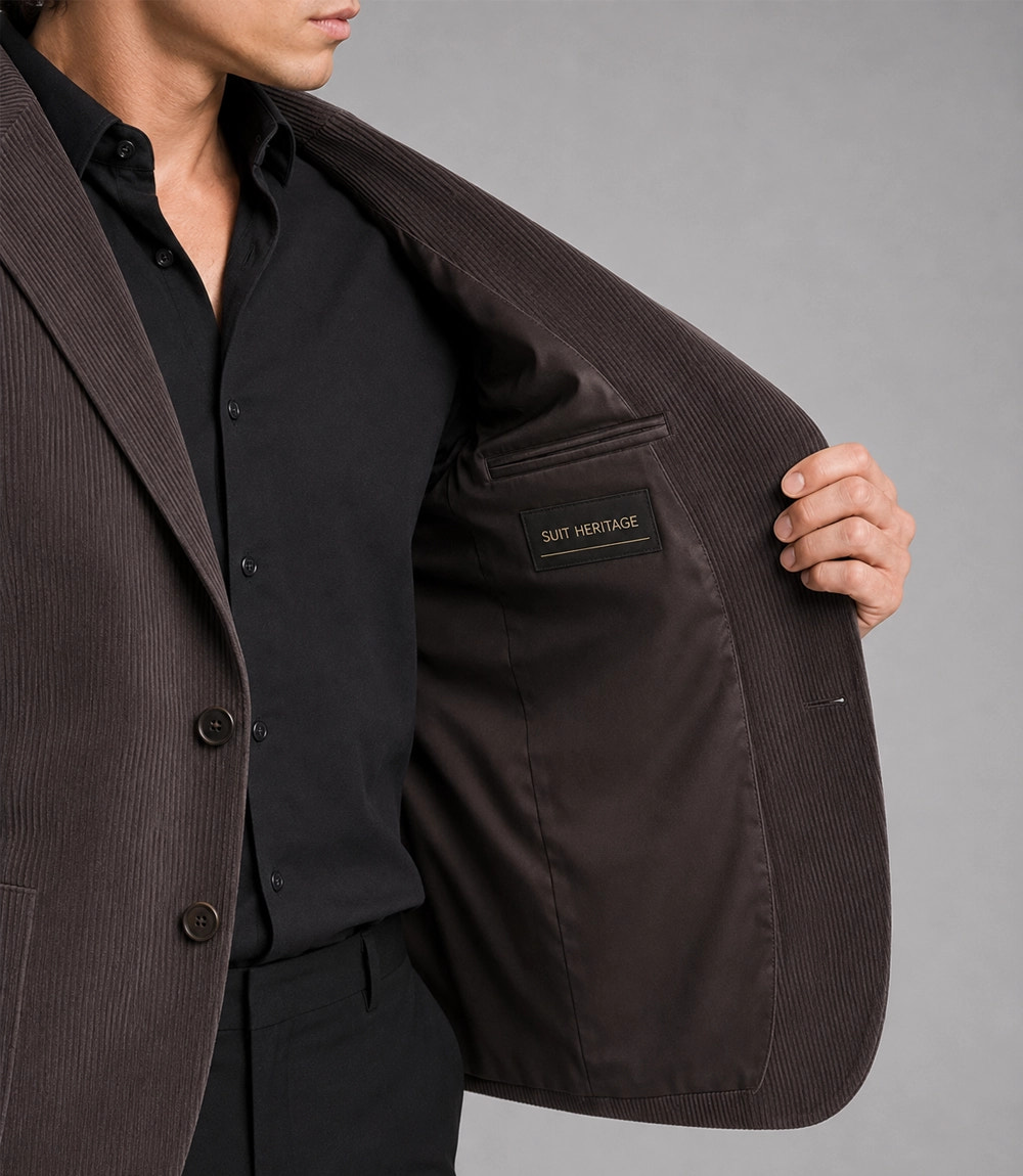 Men's Chocolate Brown Corduroy 2 Piece Suit Inner - Suit Heritage