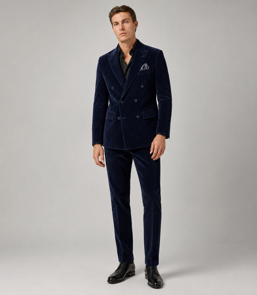 Men's Corduroy Navy Double Breasted 2 Piece Suit - Suit Heritage