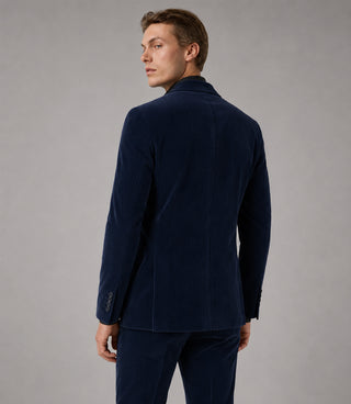 Men's Corduroy Navy Double Breasted 2 Piece Suit Back - Suit Heritage
