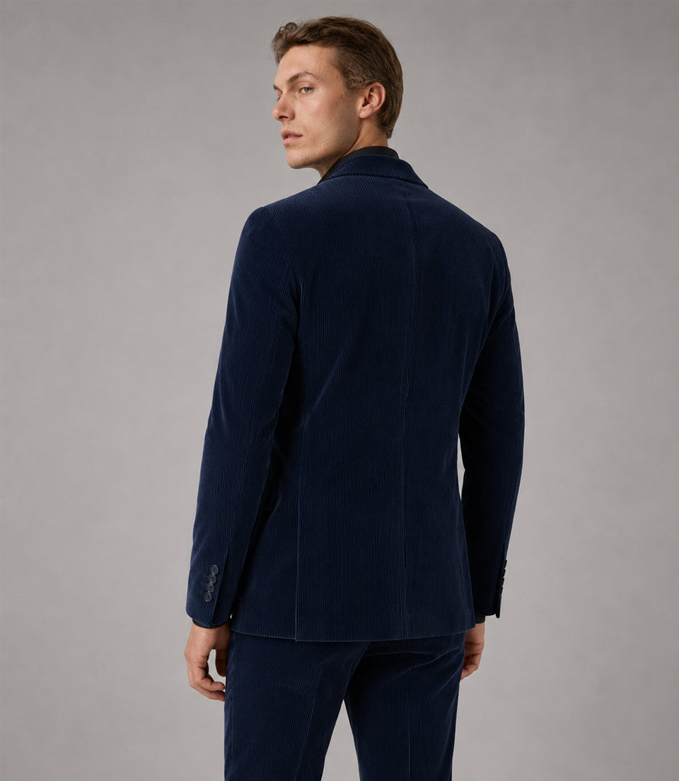 Men's Corduroy Navy Double Breasted 2 Piece Suit Back - Suit Heritage