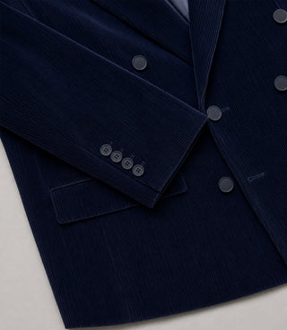 Men's Corduroy Navy Double Breasted 2 Piece Suit Fabric - Suit Heritage