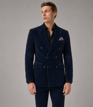 Men's Corduroy Navy Double Breasted 2 Piece Suit Front - Suit Heritage
