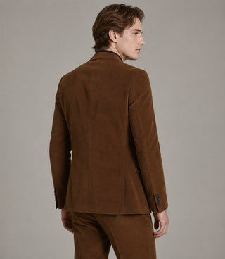 Men's Corduroy Solid Brown 3 Piece Suit Back - Suit Heritage