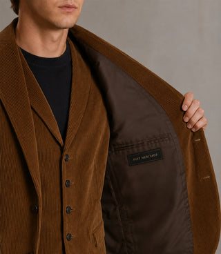 Men's Corduroy Solid Brown 3 Piece Suit Inner - Suit Heritage
