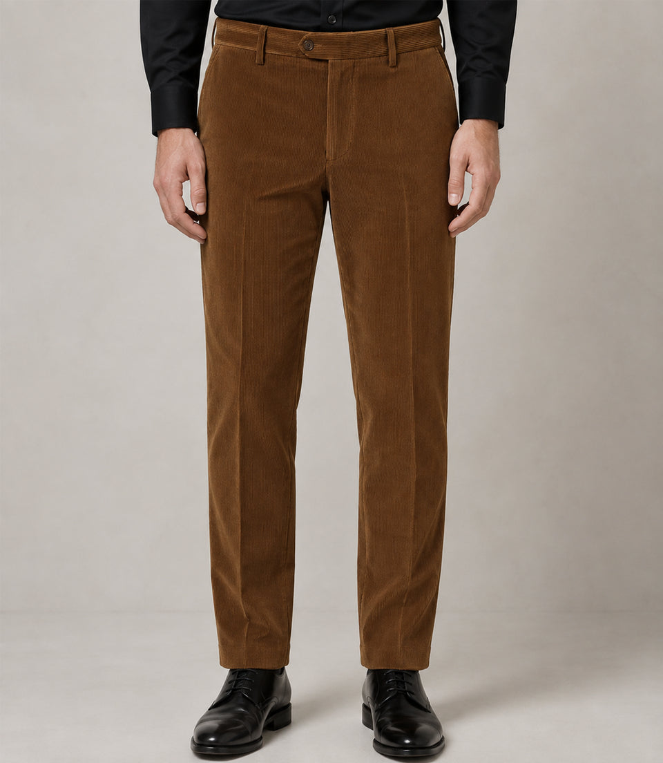 Men's Corduroy Solid Brown 3 Piece Suit Pant - Suit Heritage