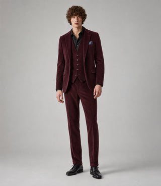 Men's Corduroy Solid Burgundy 3 Piece Suit - Suit Heritage