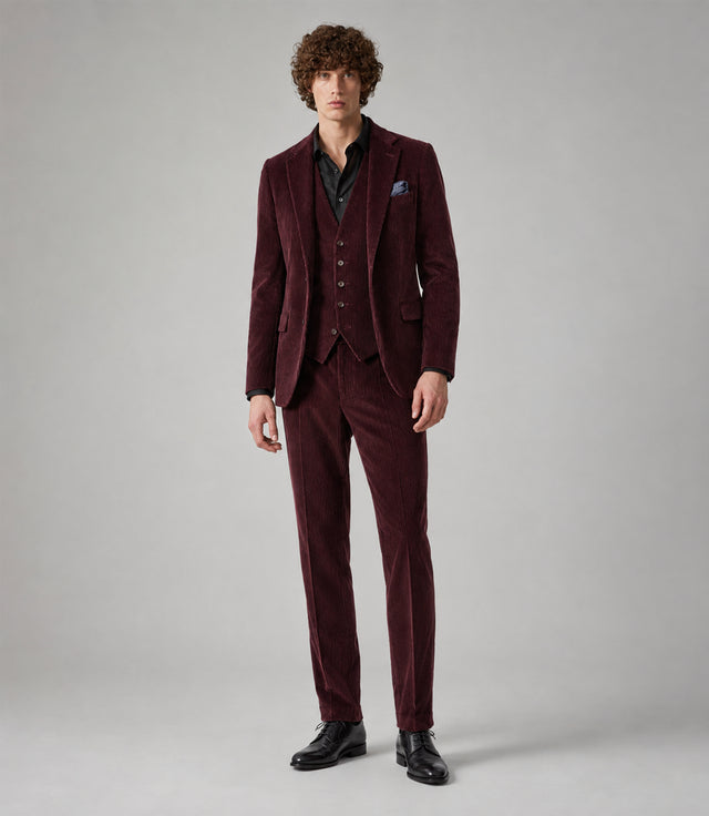 Men's Corduroy Solid Burgundy 3 Piece Suit - Suit Heritage