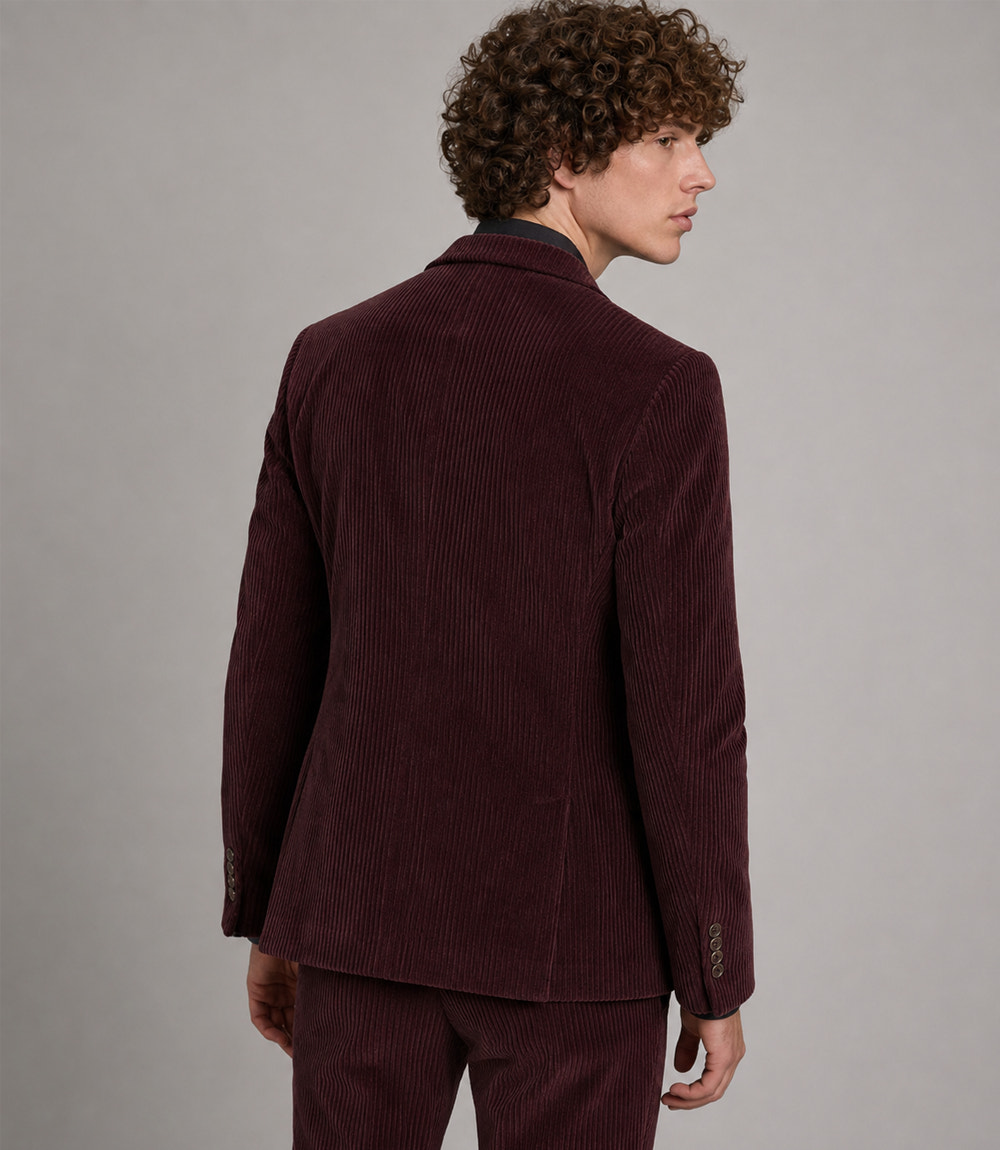 Men's Corduroy Solid Burgundy 3 Piece Suit Back - Suit Heritage