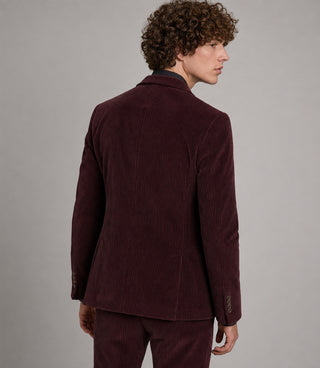 Men's Corduroy Solid Burgundy 3 Piece Suit Back - Suit Heritage