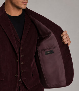 Men's Corduroy Solid Burgundy 3 Piece Suit Inner - Suit Heritage