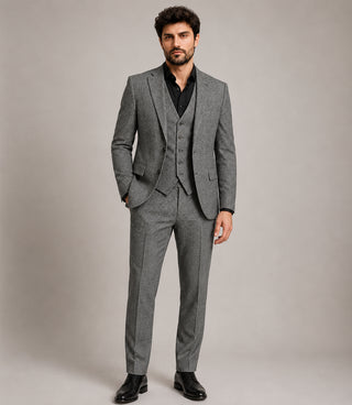 Men's Cotton Check Grey 3 Piece Suit - Suit Heritage