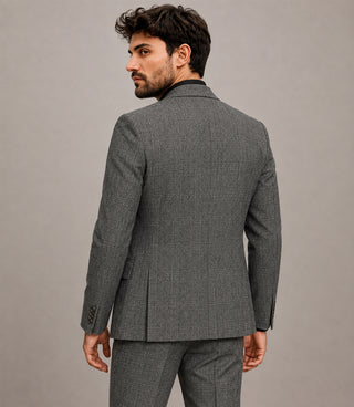 Men's Cotton Check Grey 3 Piece Suit Back - Suit Heritage