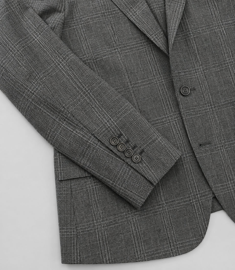 Men's Cotton Check Grey 3 Piece Suit Fabric - Suit Heritage