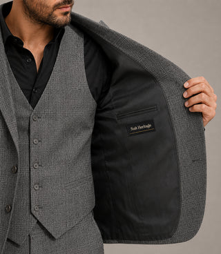 Men's Cotton Check Grey 3 Piece Suit Inner - Suit Heritage