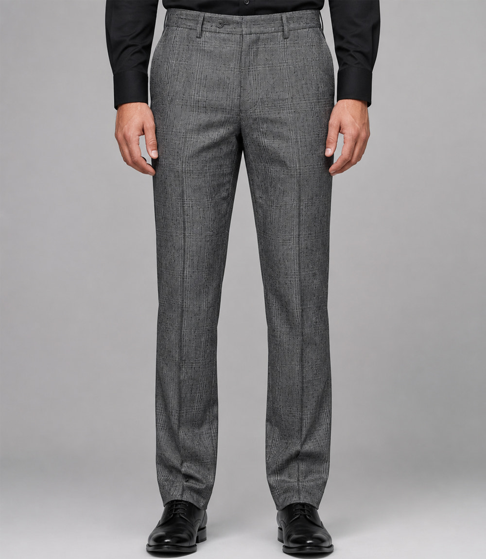 Men's Cotton Check Grey 3 Piece Suit Pant - Suit Heritage
