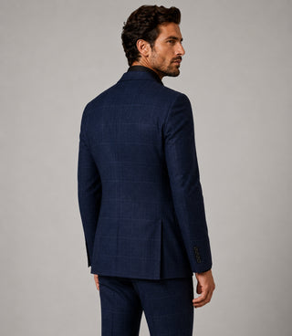 Men's Cotton Check Navy 2 Piece Back - Suit Heritage