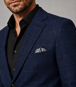 Men's Cotton Check Navy 2 Piece Closeup - Suit Heritage