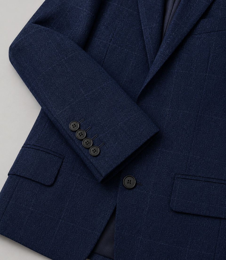 Men's Cotton Check Navy 2 Piece Fabric - Suit Heritage
