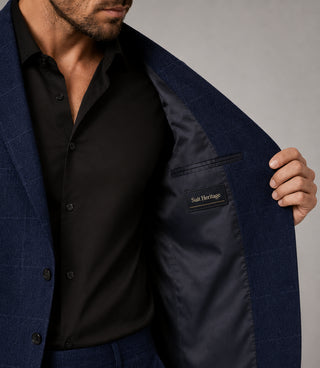 Men's Cotton Check Navy 2 Piece Inner - Suit Heritage