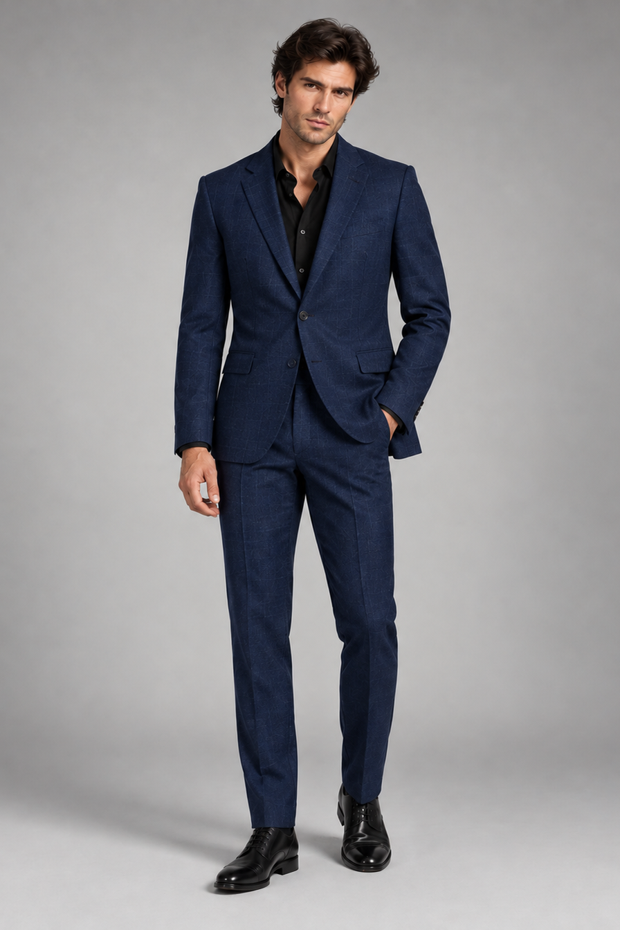 Men's Cotton Check Navy 2 Piece Suit -  Suit Heritage