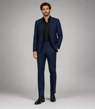 Men's Cotton Check Navy 2 Piece Suit - Suit Heritage