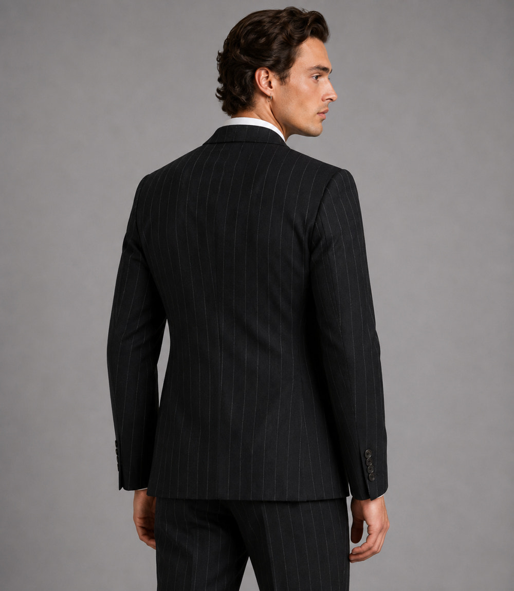 Men's Cotton Pinstripe Double Breasted 2 Piece Suit Back - Suit Heritage