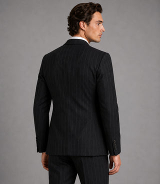 Men's Cotton Pinstripe Double Breasted 2 Piece Suit Back - Suit Heritage