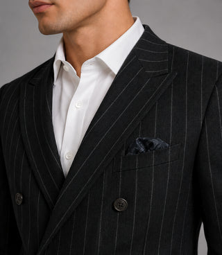 Men's Cotton Pinstripe Double Breasted 2 Piece Suit Closeup - Suit Heritage