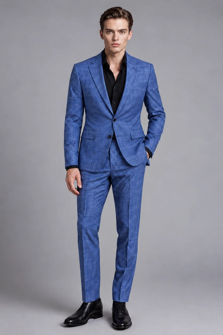 Men's Cotton Plaid Blue 2 Piece Suit -  Suit Heritage