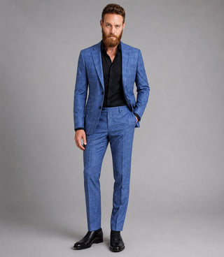 Men's Cotton Plaid Blue 2 Piece Suit - Suit Heritage